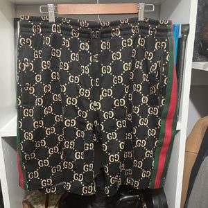Gucci GG Monogram Technical Jersey Shorts | Black/Camel w/ Web Stripe
